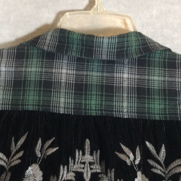 DEMOCRACY Boho Cotton Plaid Front & Sleeves Contrasting Embroidered Velvet Back - Picture 4 of 16